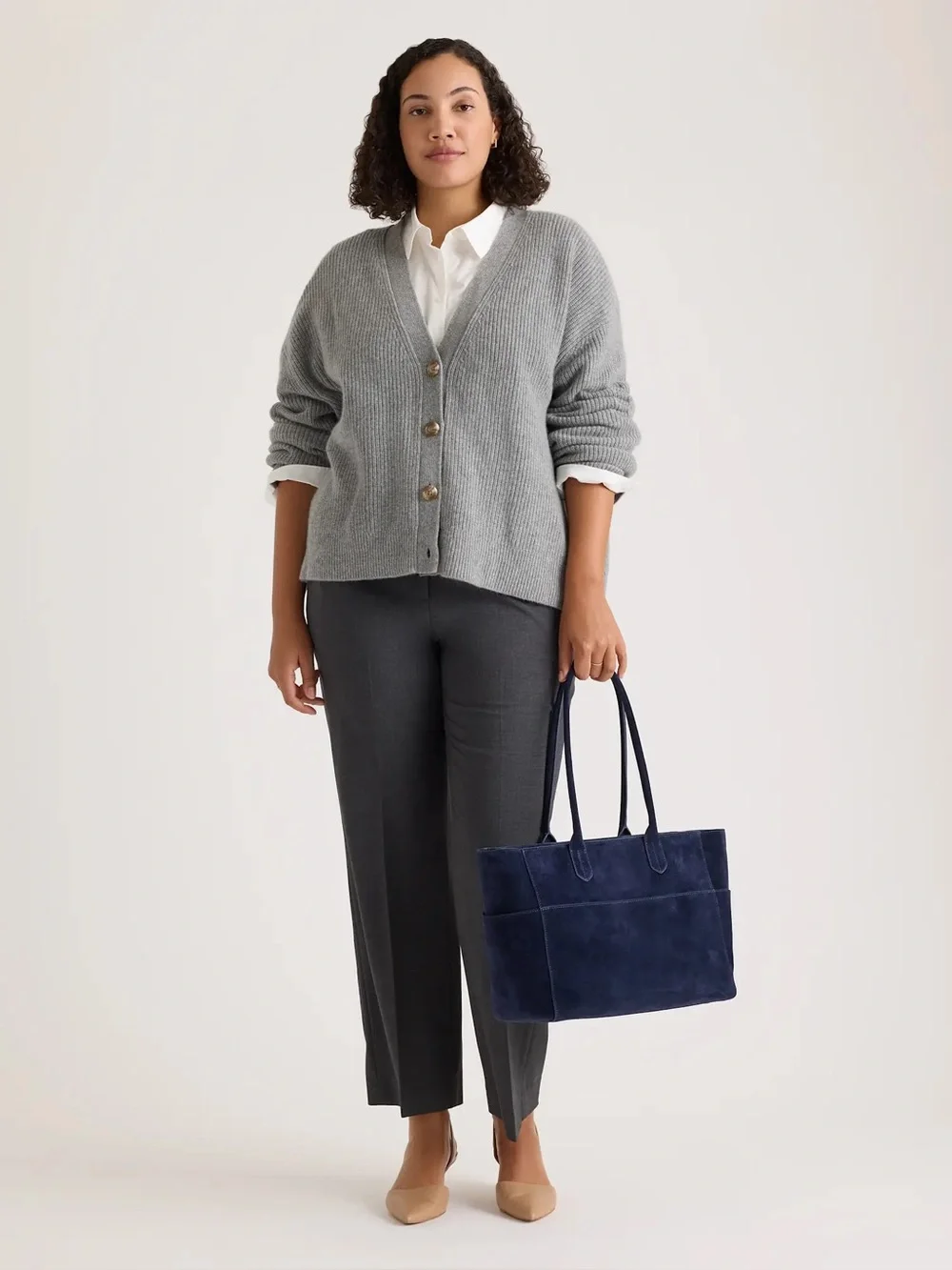 Quince Hudson Suede Tote in midnight blue